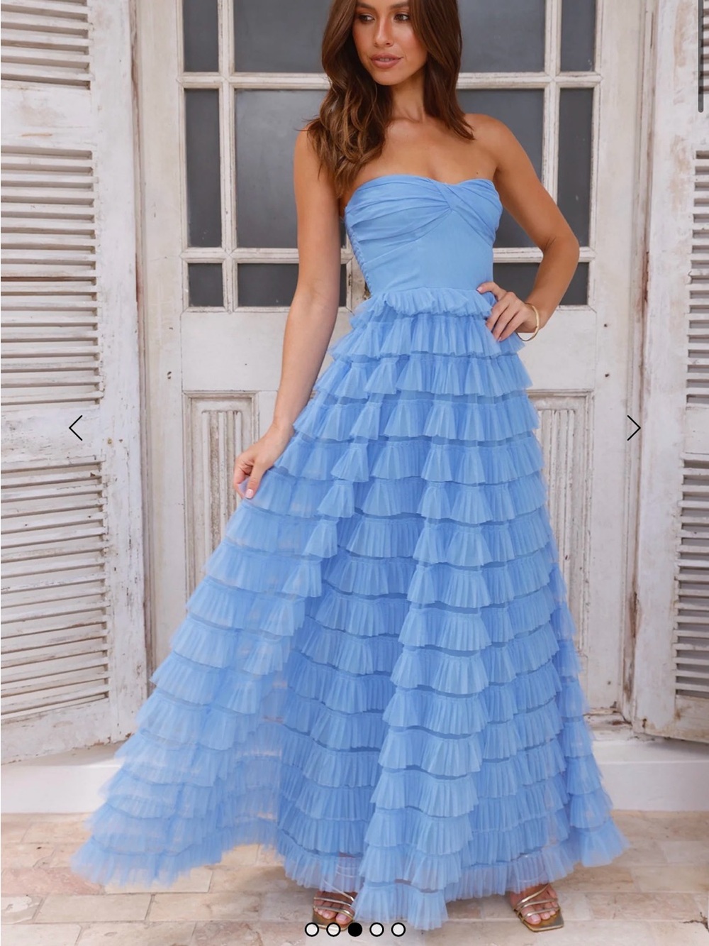 Hello Molly Sky Blue Strapless Ruffled Tiered Maxi Dress